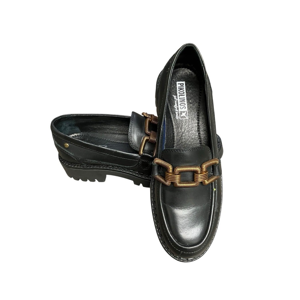 Pikolinos Aviles Black Leather Loafers Academia Chain Detail Comfort Eu 36 US